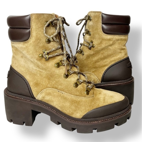Tory Burch NIB Lug Sole Hiker Ankle Boots 10 suede chunky lace-up block heel - Picture 1 of 14